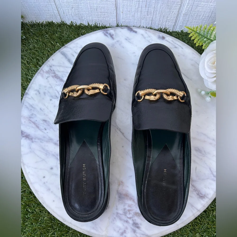 Tory Burch Jessa Backless Loafers Women  $298 Color: Perfect Black size 8.5